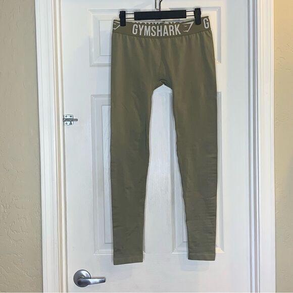Gym Shark Leggings Size Small Olive Green Logo Waistband - Picture 1 of 8